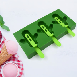 Ice Cream Mould sicle Mold, Cactus Shape Ice Molds Homemade sicle for DIY Ice sicle, 3-Cavity Summer Food Kitchen Tools (1 Pc)