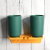 Multipurpose Wall Mount Toothbrush Holder Plastic Stand With 2 Cup (1 Set)