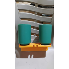 Multipurpose Wall Mount Toothbrush Holder Plastic Stand With 2 Cup (1 Set)