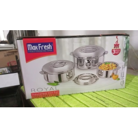 Royal Unique Hot Pot Stainless Steel Insulated Serving Casserole with Lid & Handle (3 pcs Set)