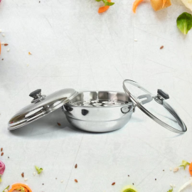 Stainless Steel Triply Multi Kadai idli, dhokla, Patra, Mini idli plates, kadai with Lid (8 Pcs Set / Free Glass Transparent Lid)
