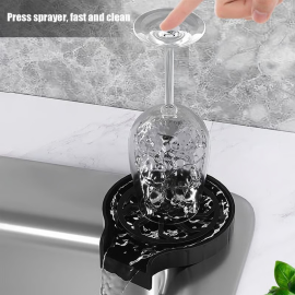 Automatic Cup Washer or Glass Rinser for Kitchen Sink, Black Kitchen Sink Cleaning Spray Cup Washer, Bar Glass Washer