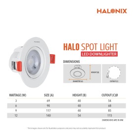 Halonix Plastic 3W 2700K Yellow Warm White Adjustable Halo Led Spot Light Compact Design with 120° Beam Angle Cutout - 2.1 Inch Pack of 1