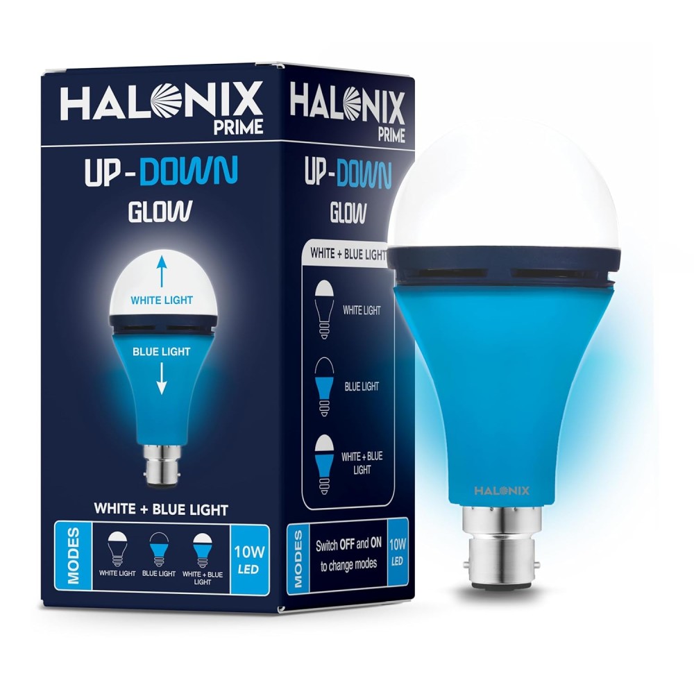 Halonix 10W Up Down Glow White & Blue 3 Modes led Bulb Switch On-Switch Off to Change led Bulb Color Decorative led Bulb White and Blue Color b22d