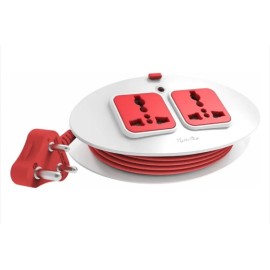 Fybros Stella 3 Pin 2 Cord Safety Shutter, Indicator & Heavy Duty Cable 2 Socket Extension Boards (White, Red, 1.5 m)