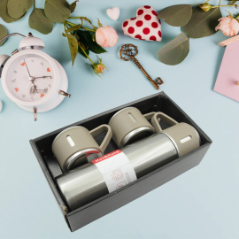 Stainless Steel Vacuum Flask Set with 3 Steel Cups Combo for Coffee Hot Drink and Cold Water Flask Ideal Gifting Travel Friendly Latest Flask Bottle (500ml)