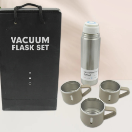 Stainless Steel Vacuum Flask Set with 3 Steel Cups Combo for Coffee Hot Drink and Cold Water Flask Ideal Gifting Travel Friendly Latest Flask Bottle (500ml)