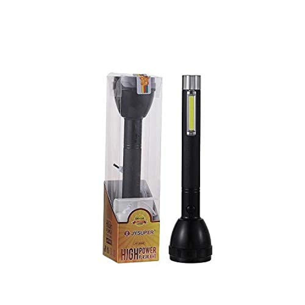 JY 2080 with 3W COB + 5W Main Torch Rechargeable Flashlight with 2 Steps Switch UV 18650 Lithium Battery Torch (Black, Rechargeable)