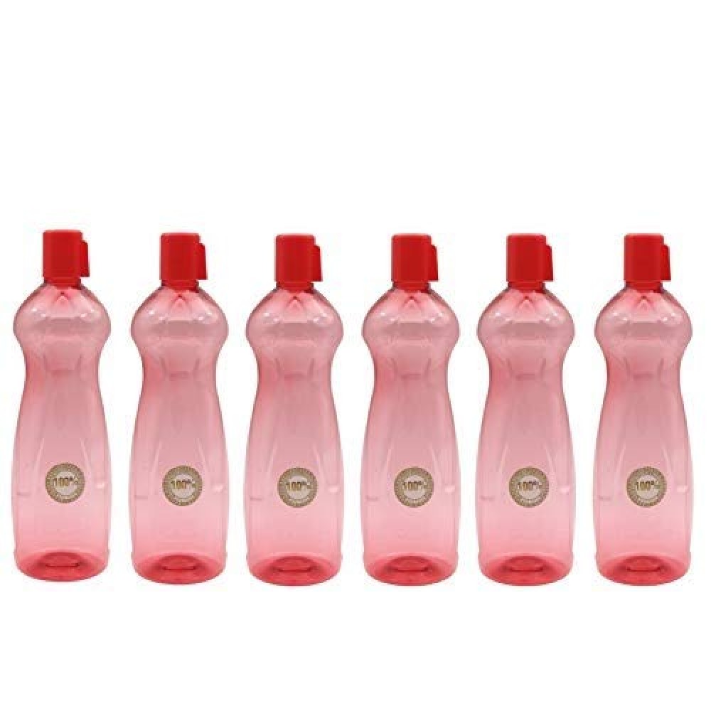 Plastic Water Bottle, 1000ml, Set of 6, T-red