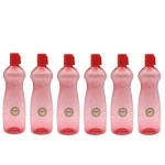 Plastic Water Bottle, 1000ml, Set of 6, T-red