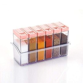 Generic Plastic Spice Jars 6 pcs, 14x22x8cm, Multicolour