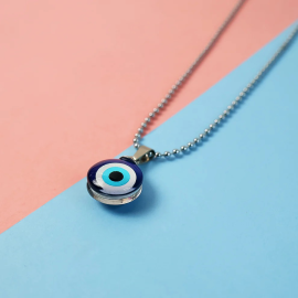 Tiny Blue Turkish Evil Eye Pendant Chain Necklace For Men And Women (Pack of 15)