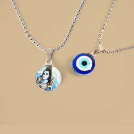 Mahadev And Evil Eye Front And Back Pendent WIth Chain For Men And Women (1 Pc) (Pack of 15)
