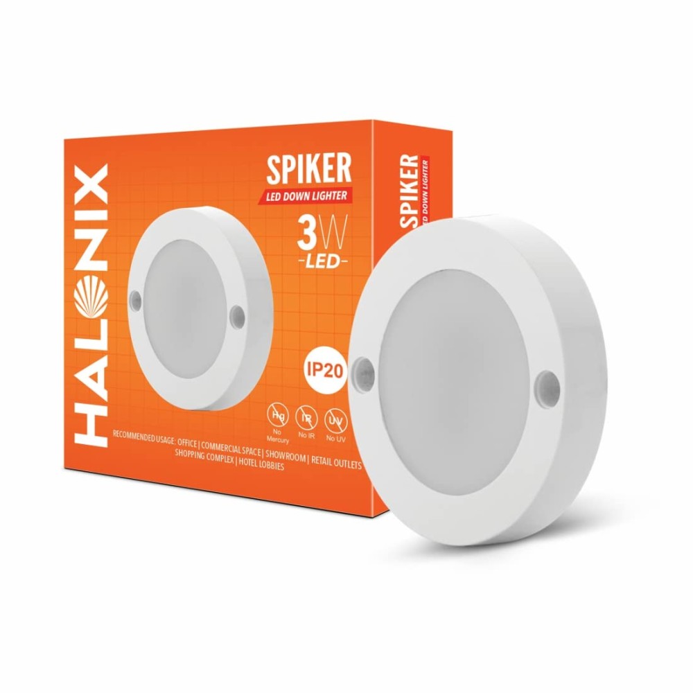 Halonix Polycarbonate Spiker 3W 6500K Cool Day White Round Led Downlighter