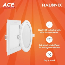Halonix Ace 12W 6500K Cool White Recess Round led downlighter Pack of 2 Cut Out: 6 inch LED Ceiling Light for Home and Hall