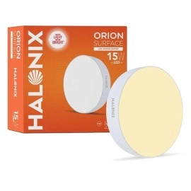 Halonix Polycarbonate 15W Warm White Yellow Orion Round Led Rimless Surface Downlighter Led Ceiling Light for Home, Shop and Office Pack of 1, Warm White Yellow