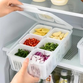 Fridge Storage Boxes, Freezer Storage Containers, Kitchen Storage Set, Vegetable Storage, Draining Crisper Refrigerator Food Box (1), White, Plastic