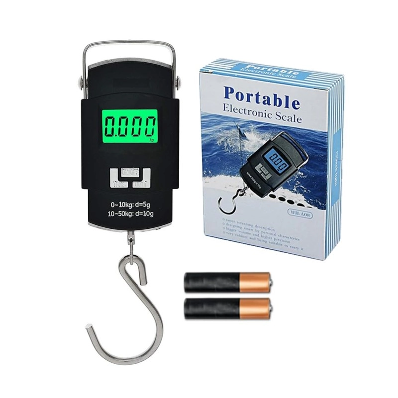 Electronic Portable Fishing Hook Type Digital LED Screen Luggage Weighing Scale, 50 kg/110 Lb (Black)