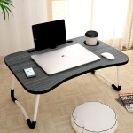 Laptop Table Study Table  Wooden With Cup And Mobile Holder
