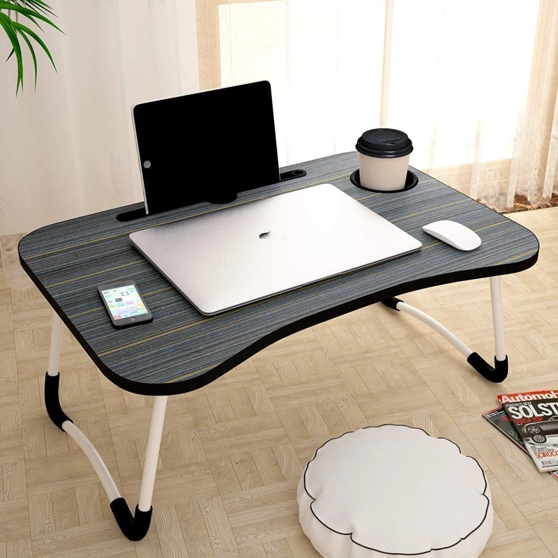 Laptop Table Study Table  Wooden With Cup And Mobile Holder