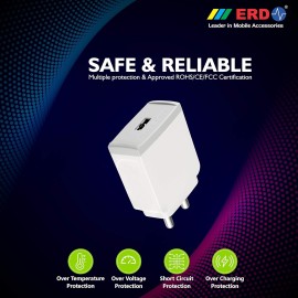 ERD TC-31 5V-3Amp Mobile Charger Adapter with Fast Charging Technology, Compatible with Headphones, MP3 Players, Tablets, Game Consoles, Cameras, Speakers, GPS, Cellular Phones, Smartwatches