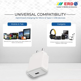 ERD TC-31 5V-3Amp Mobile Charger Adapter with Fast Charging Technology, Compatible with Headphones, MP3 Players, Tablets, Game Consoles, Cameras, Speakers, GPS, Cellular Phones, Smartwatches