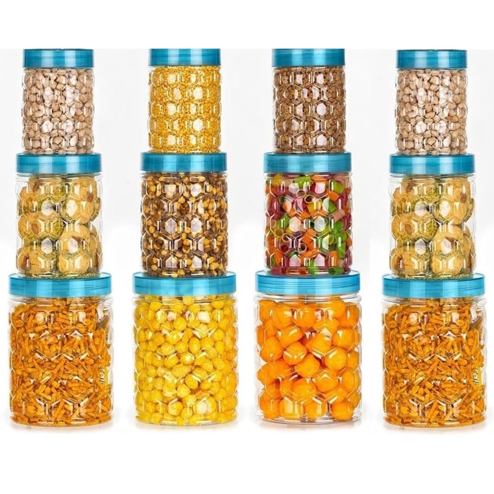 12 Pcs Plastic Storage Containers for Kitchen, Grocery Container, Storage Box 1200ML, 650 ML, 350ML (Set of 12 - Plastic Dabba)
