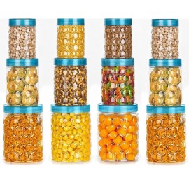 12 Pcs Plastic Storage Containers for Kitchen, Grocery Container, Storage Box 1200ML, 650 ML, 350ML (Set of 12 - Plastic Dabba)