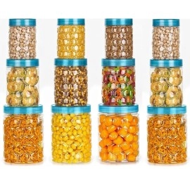 12 Pcs Plastic Storage Containers for Kitchen, Grocery Container, Storage Box 1200ML, 650 ML, 350ML (Set of 12 - Plastic Dabba)