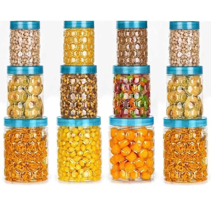 12 Pcs Plastic Storage Containers for Kitchen, Grocery Container, Storage Box 1200ML, 650 ML, 350ML (Set of 12 - Plastic Dabba)
