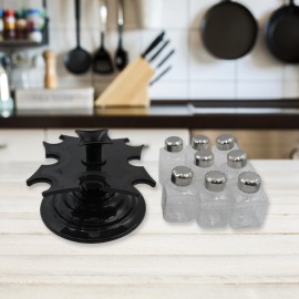 360° Revolving Spice Rack - 8-Piece Square Container Set for Condiment Storage, Easy-Access Kitchen Organizer, Adjustable Holder, Durable Rotating Dispenser (Pack of 1)