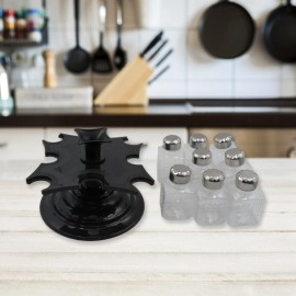 360° Revolving Spice Rack - 8-Piece Square Container Set for Condiment Storage, Easy-Access Kitchen Organizer, Adjustable Holder, Durable Rotating Dispenser (Pack of 1)