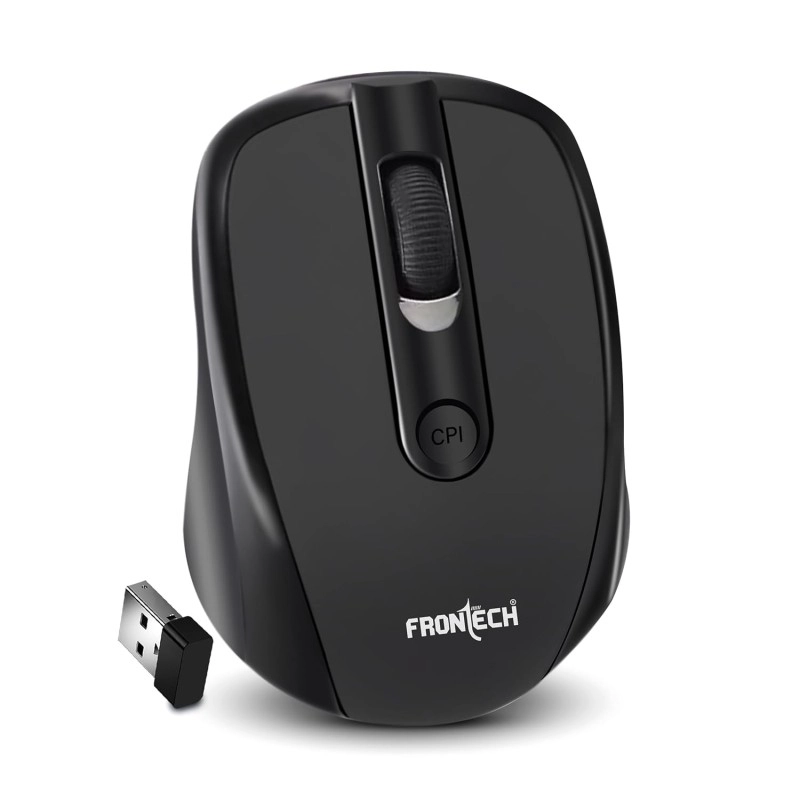 Frontech Wireless Mouse, 2.4 GHz with USB Nano Receiver, 1200 DPI, Optical Tracking, Auto On/Off, Long Battery Life, for PC/Desktop/Mac/Laptop, 1 Year Warranty (MS-0032, Black) Frontech Wireless Mouse, 2.4 GHz with USB Nano Receiver, 1200 DPI, Optical Tracking, Auto On/Off, Long Battery Life, for PC/Desktop/Mac/Laptop, 1 Year Warranty (MS-0032, Black)
