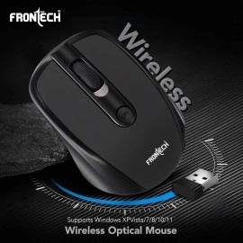 Frontech Wireless Mouse, 2.4 GHz with USB Nano Receiver, 1200 DPI, Optical Tracking, Auto On/Off, Long Battery Life, for PC/Desktop/Mac/Laptop, 1 Year Warranty (MS-0032, Black) Frontech Wireless Mouse, 2.4 GHz with USB Nano Receiver, 1200 DPI, Optical Tracking, Auto On/Off, Long Battery Life, for PC/Desktop/Mac/Laptop, 1 Year Warranty (MS-0032, Black)