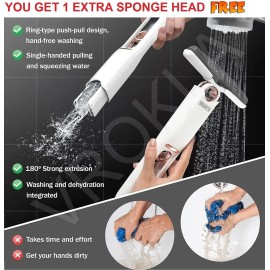 Mini Mop for Kitchen with 2 Sponges Portable Mini Mop Self Squeeze Strong Absorbent Magic Wiper for Kitchen Small Sponge Mop Self Squeezing Wet & Dry Use for Bathroom Wall Glass Car Table Home