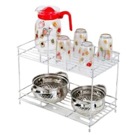 Stainless Steel 2-Tier Spice Rack for Kitchen Trolley Basket, Storage Racks & Shelves, Space Saver, 2.0 Rack (Silver, Tiered Shelf) - Tabletop