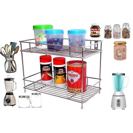 Stainless Steel 2-Tier Spice Rack for Kitchen Trolley Basket, Storage Racks & Shelves, Space Saver, 2.0 Rack (Silver, Tiered Shelf) - Tabletop
