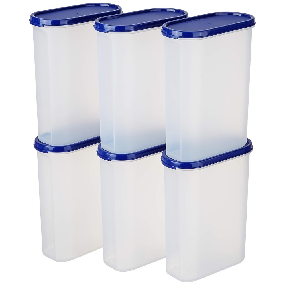 Solimo Modular Plastic Storage Containers with Lid Airtight BPA-Free Set of 6 2.4 Ltr (Blue)
