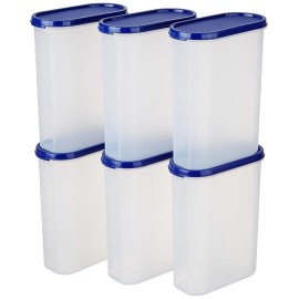 Solimo Modular Plastic Storage Containers with Lid Airtight BPA-Free Set of 6 2.4 Ltr (Blue)