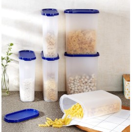 Solimo Modular Plastic Storage Containers with Lid Airtight BPA-Free Set of 6 2.4 Ltr (Blue)