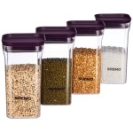 Solimo Plastic Storage Jar And Container Set Air Tight&Bpa Free Containers For Kitchen Storage Set Grocery Kitchen Container Set Multipurpose Jar, 1100 Ml Each, Set 4, Purple