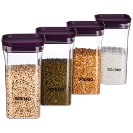 Solimo Plastic Storage Jar And Container Set Air Tight&Bpa Free Containers For Kitchen Storage Set Grocery Kitchen Container Set Multipurpose Jar, 1100 Ml Each, Set 4, Purple