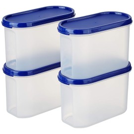 Solimo Modular Plastic Storage Container With Airtight Lid BPA-Free Plastic Microwave Safe Dishwasher Safe 1.2 Litres Set of 4 (Blue)