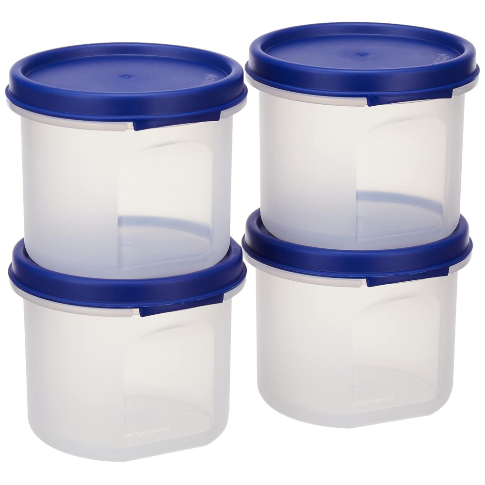 Solimo Plastic Slim Storage Container,Set of 4 (285 Ml Each),Blue