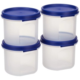 Solimo Plastic Slim Storage Container,Set of 4 (285 Ml Each),Blue