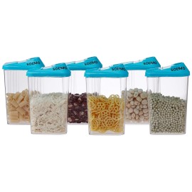 Solimo Plastic Storage Containers with Sliding Mouth (Set of 6, 1100ml, Blue)