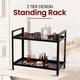 2-Tier Kitchen Countertop Spice Shelf Rack Container Holder Organizer (Black)