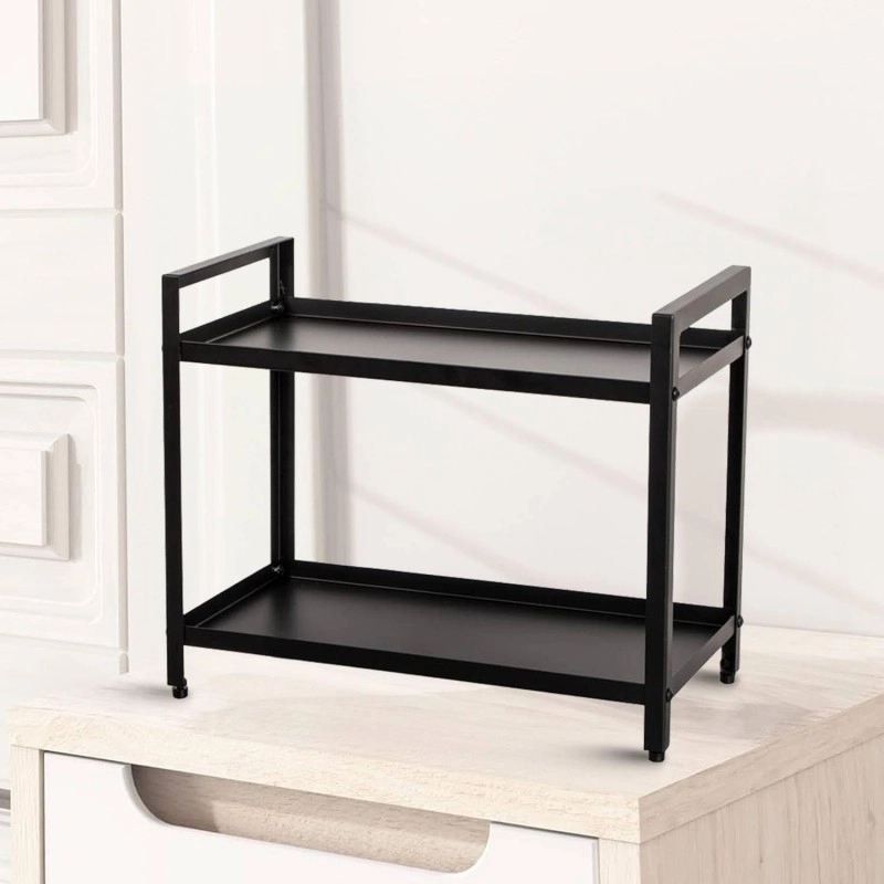 2-Tier Kitchen Countertop Spice Shelf Rack Container Holder Organizer (Black)