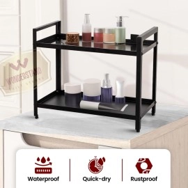 2-Tier Kitchen Countertop Spice Shelf Rack Container Holder Organizer (Black)