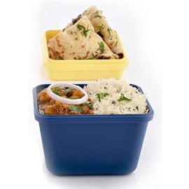 Plastic Dieting Airtight Lunch/Tiffin Box Set 3 Compartment Tiffin with Handle & Push Lock for Travelling, School Kids & Office,Blue